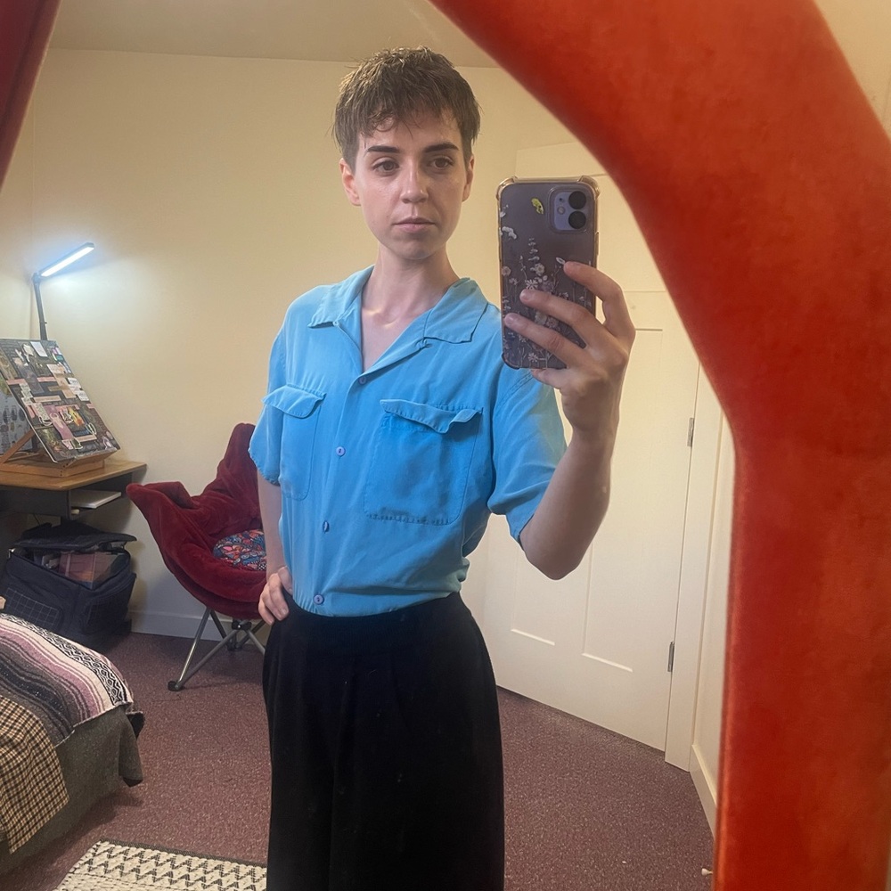 Blue Short Sleeve Button-Up Shirt